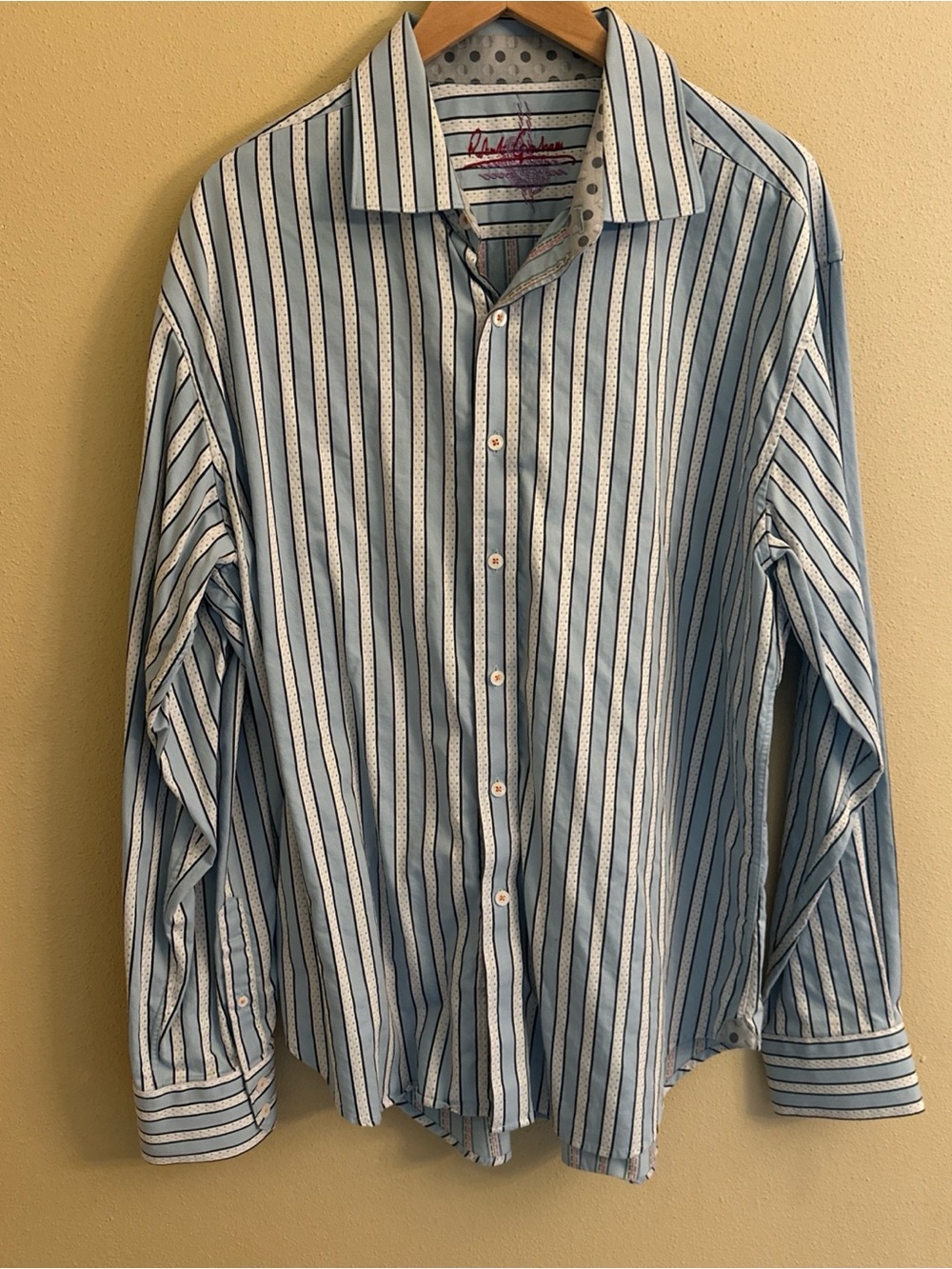 Robert Graham Flip Collar Cuff Colorful Stripes Button Shirt 2XL Polka Dot Cuff